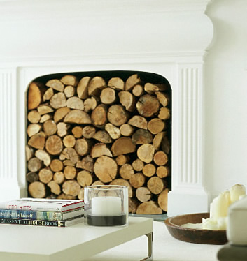 Round Logs: Stacked in a fireplace